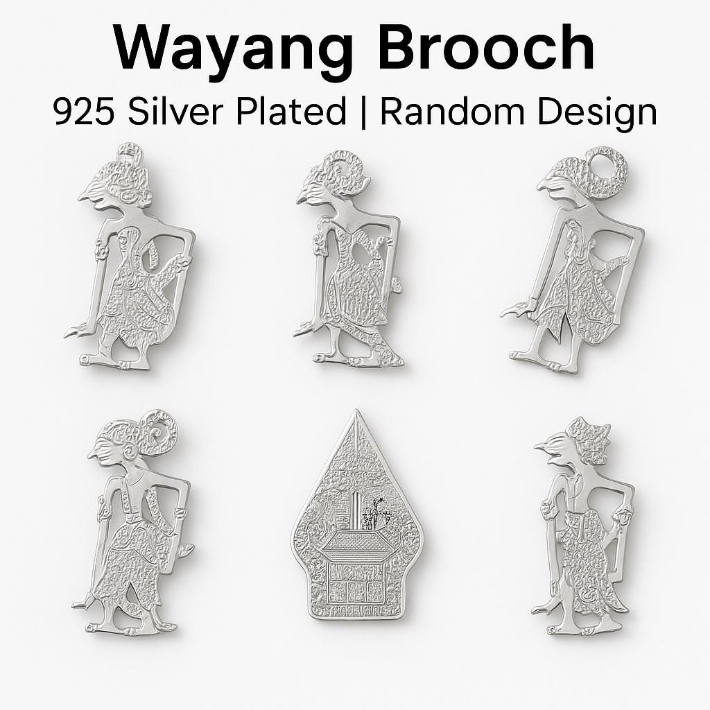 Wayang Silver Plated Brooch, Indonesian Ethnic Pin, Handmade Brass Cultural Jewelry, Unique for Her