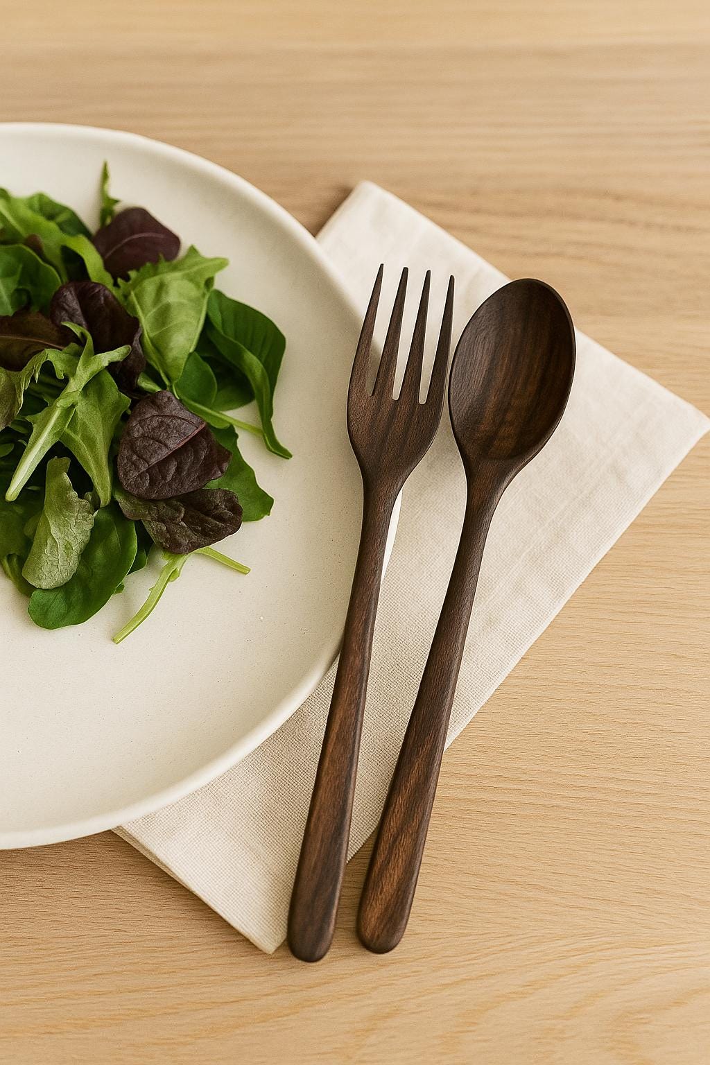 Handmade Wooden Spoon and Fork Set – Rustic Sonokeling Wood Cutlery, Eco-Friendly Utensils Bundle