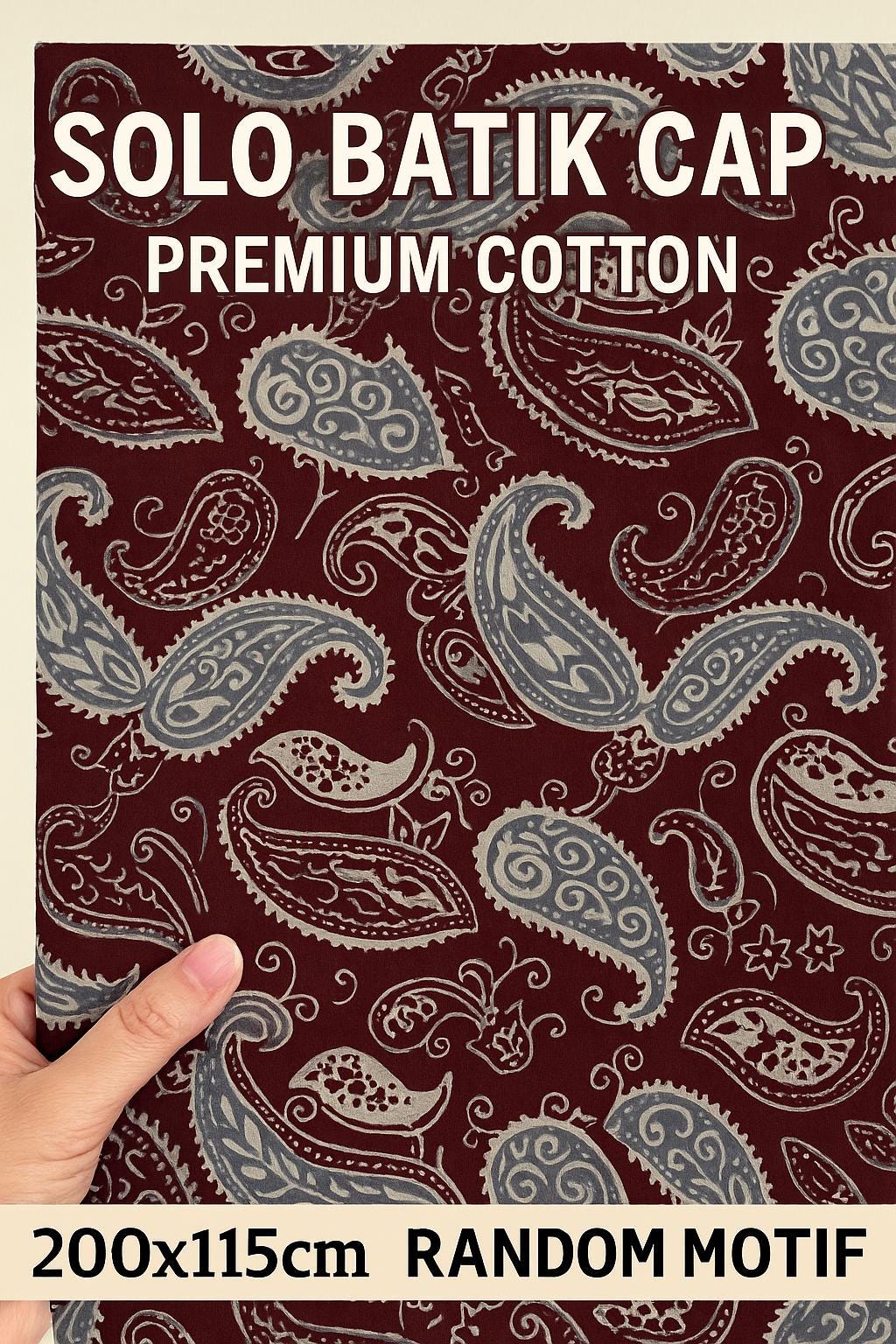 Handmade Batik Fabric – Solo Cap – 50s Combed Cotton – Large 200x115cm – Random Unique Pattern – Indonesian