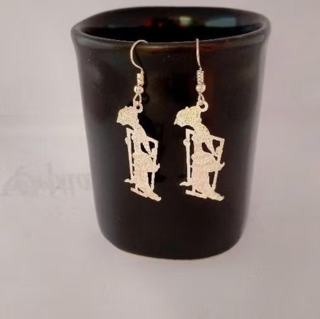 Handmade Wayang Shadow Earrings, Silver Plated Ethnic Jewelry, Bohemian Statement Dangle Earrings for Women