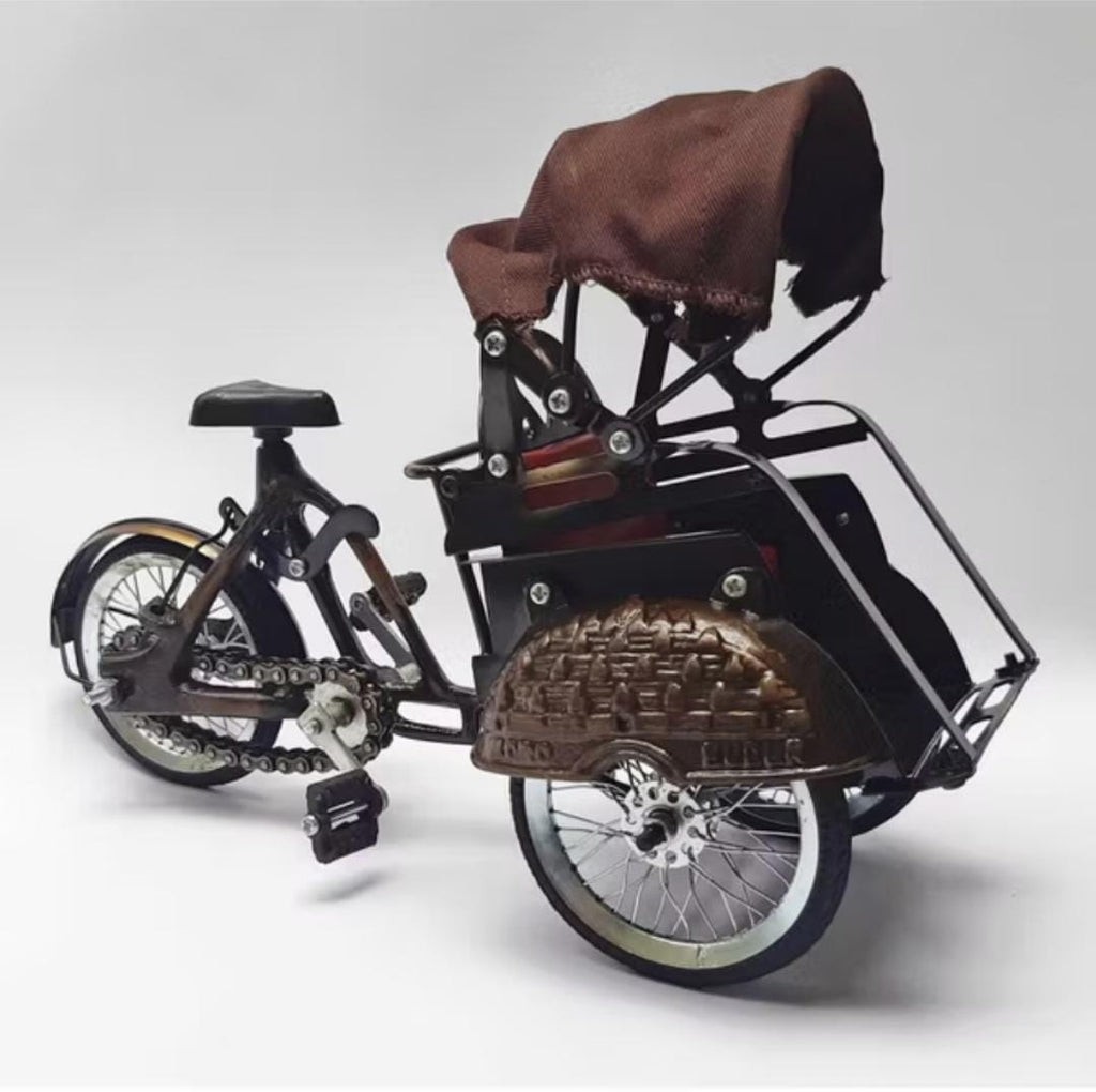 Becak Rickshaw Miniature Metal – Handmade Collectible Figurine | Indonesian Cycle Pedicab Home Desk Decor Gift