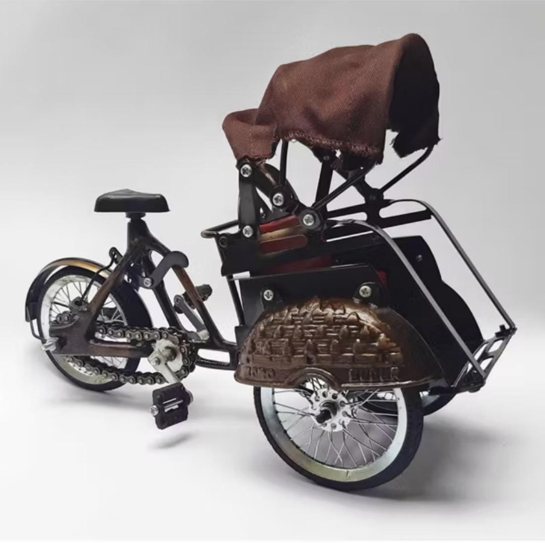 Becak Rickshaw Miniature Metal – Handmade Collectible Figurine | Indonesian Cycle Pedicab Home Desk Decor Gift