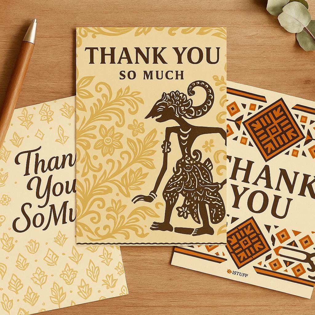 Thank You Card Bundle | Printable A6 Cards | Ethnic Indonesian Design | Digital Download (PDF + PNG)