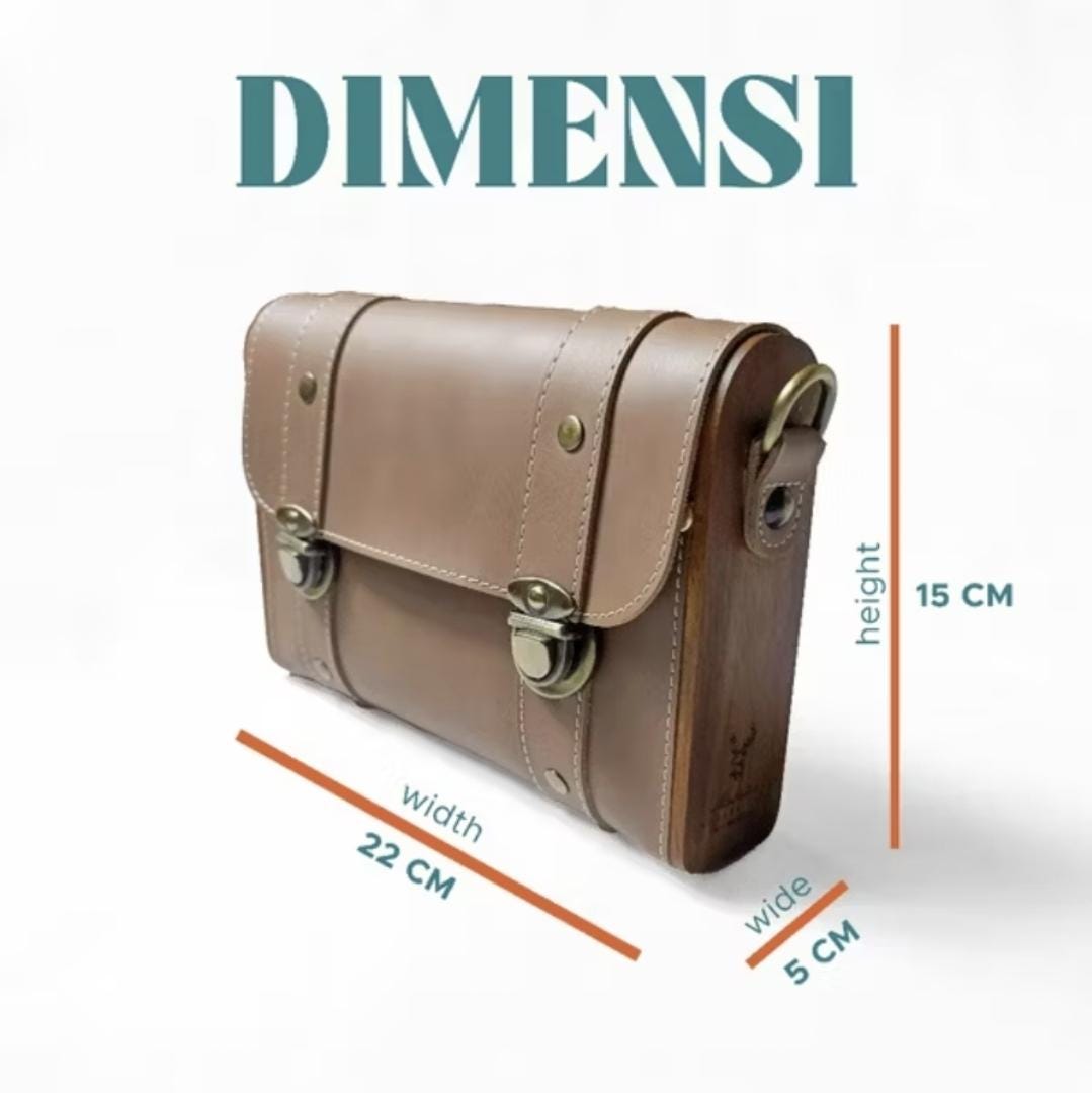 Teak Wood & Leather Crossbody Bag – Handmade Wooden Handbag Satchel (22×15×5 cm)