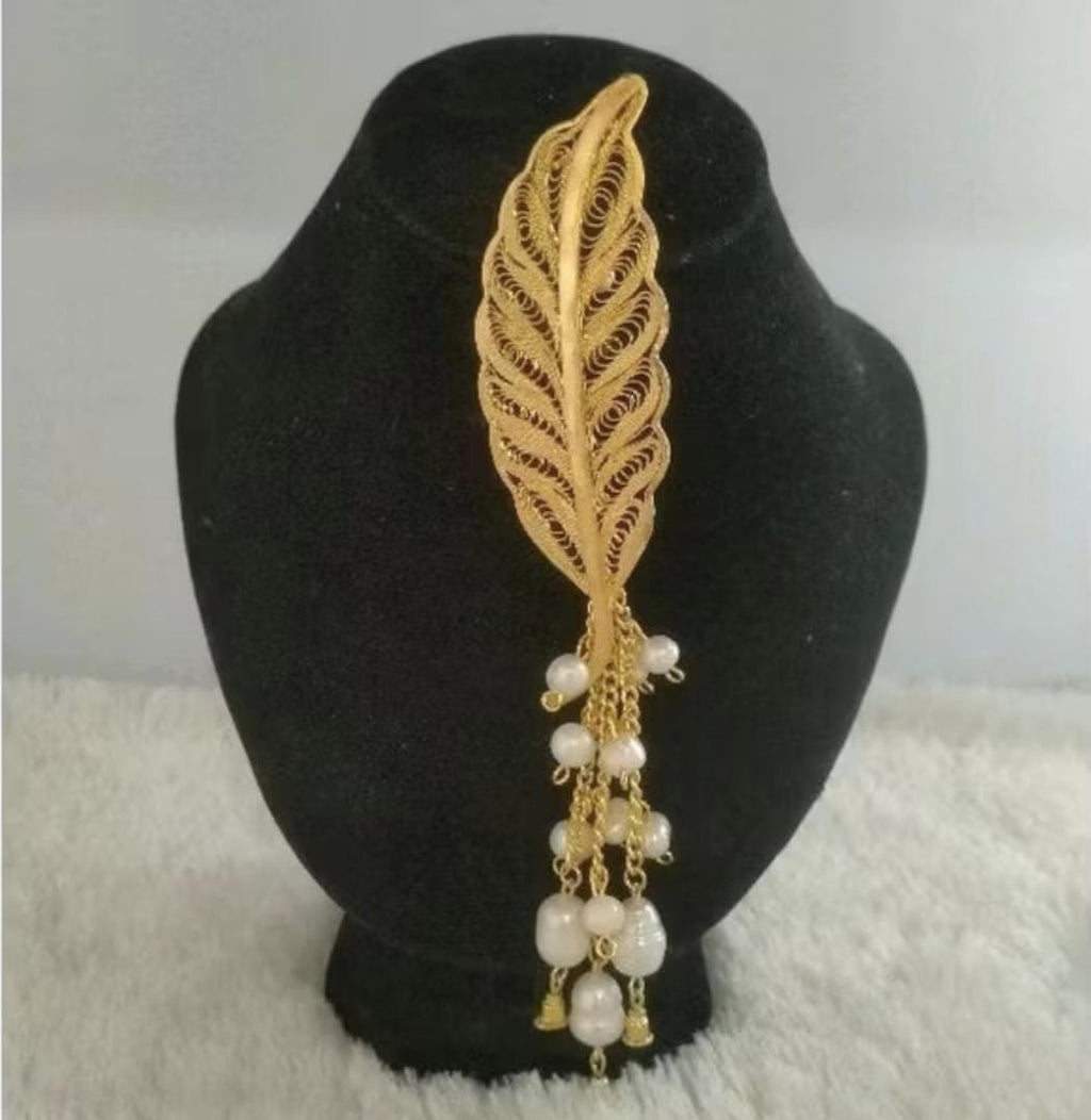 Gold Plated Filigree Brooch Pearl Tassel – Handmade Indonesian Jewelry Pin, Vintage Wedding & Cultural Gift