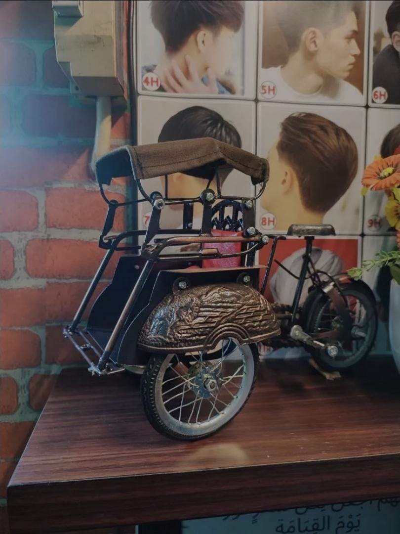 Becak Rickshaw Miniature Metal – Handmade Collectible Figurine | Indonesian Cycle Pedicab Home Desk Decor Gift