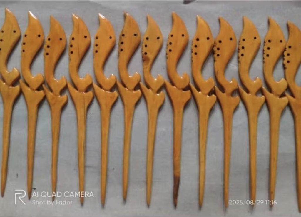 Indonesian Keris Kujang Hair Sticks 3pcs | Handmade Wooden Bun Pins Women | Javanese Ethnic Accessories