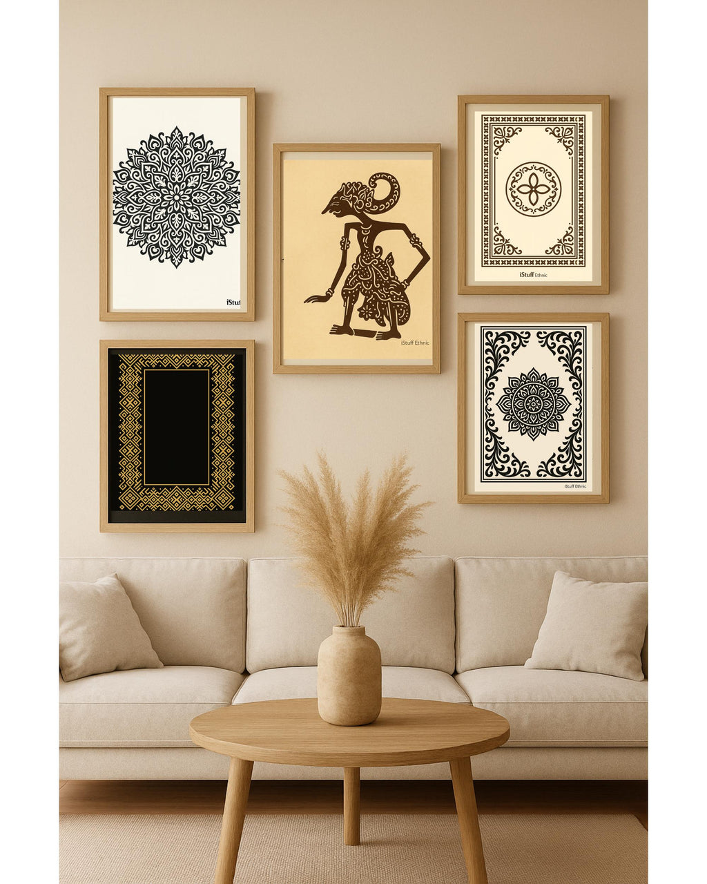 Ethnic Wall Art Prints Digital Download, Wayang Batik Mandala Cultural Decor, Boho Home Decoration