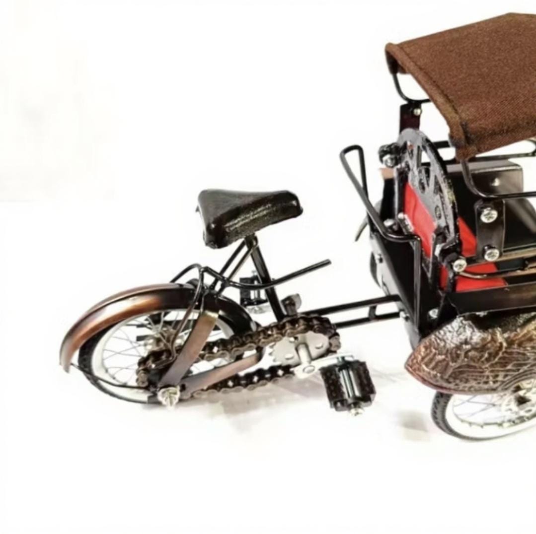 Becak Rickshaw Miniature Metal – Handmade Collectible Figurine | Indonesian Cycle Pedicab Home Desk Decor Gift
