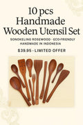 Handmade Rosewood Cooking Utensil Set 10 pcs | Rustic Wooden Kitchen Tools