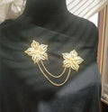 Filigree Double Chain Brooch Set Gold Plated Handmade Floral Pins Kebaya Hijab Scarf Cardigan
