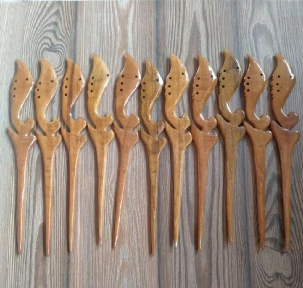 Indonesian Keris Kujang Hair Sticks 3pcs | Handmade Wooden Bun Pins Women | Javanese Ethnic Accessories