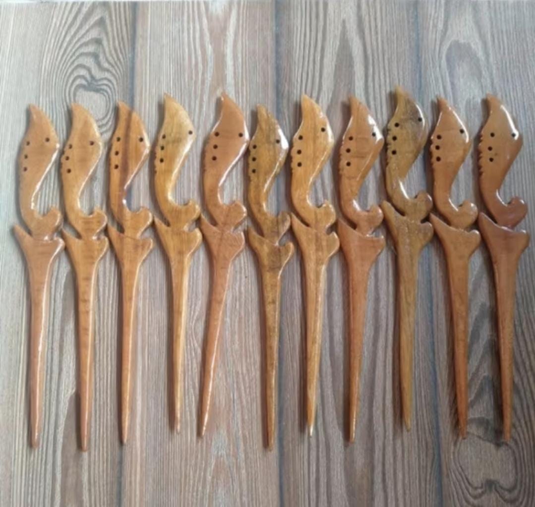 Indonesian Keris Kujang Hair Sticks 3pcs | Handmade Wooden Bun Pins Women | Javanese Ethnic Accessories