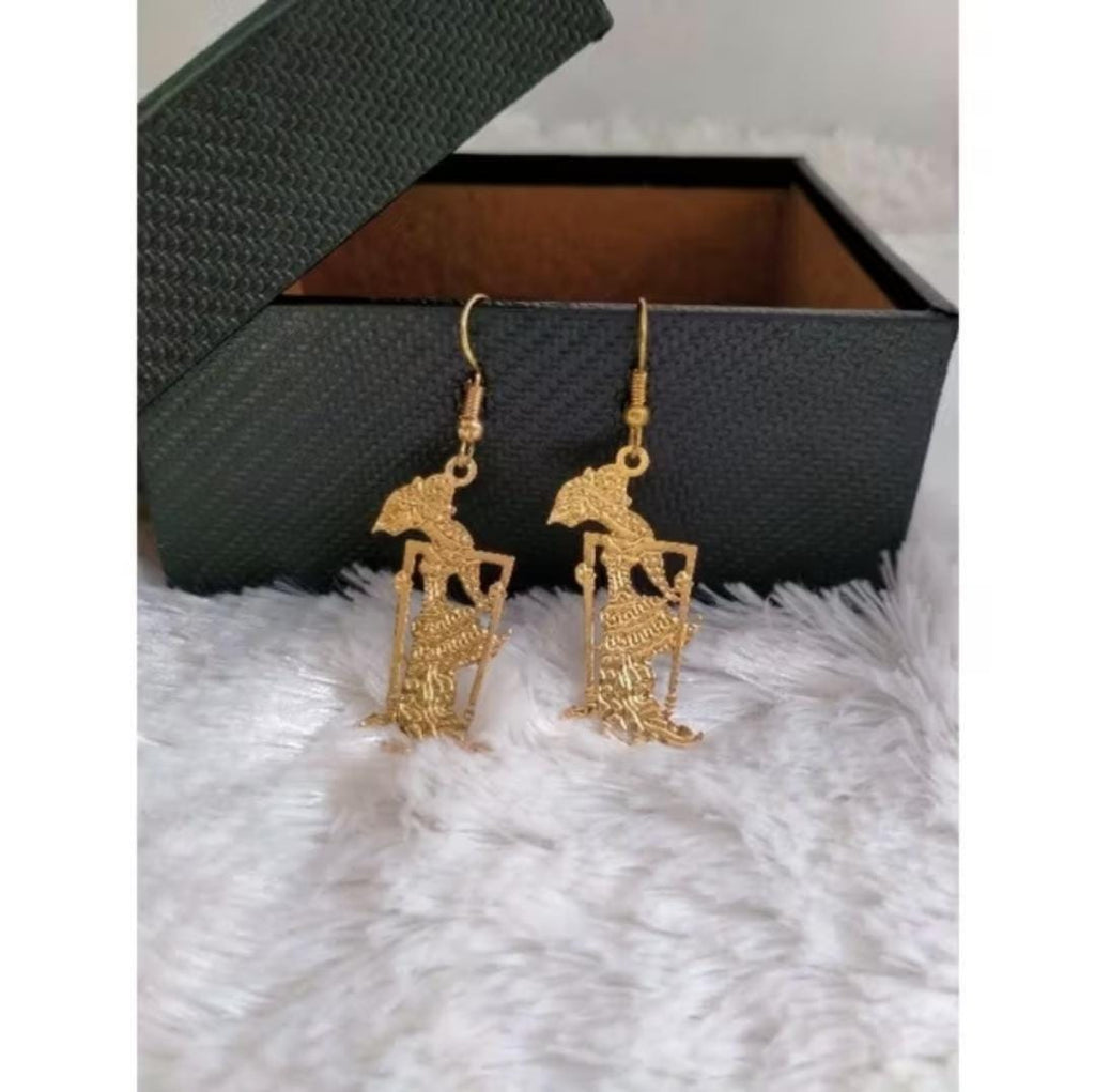 Wayang Earrings 18K Gold Plated Brass | Indonesian Boho Ethnic Dangle Festival Jewelry Gift Statement