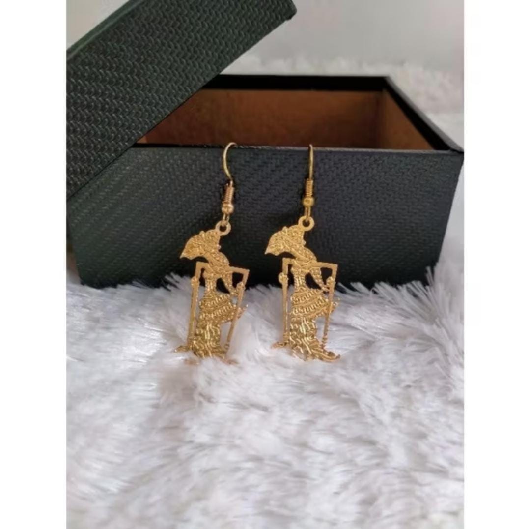 Wayang Earrings 18K Gold Plated Brass | Indonesian Boho Ethnic Dangle Festival Jewelry Gift Statement