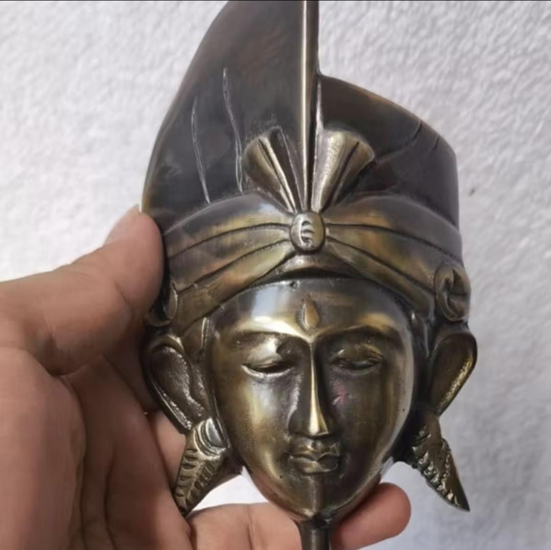 Balinese King Queen Mask Pair, Vintage Black Aluminum Sculpture, Ethnic Home Decor Statue Gift