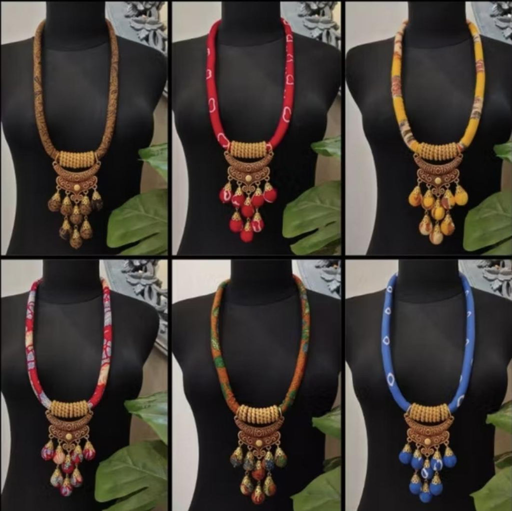 Indonesian Batik Women Necklace | Handmade Ethnic Jewelry | Artisan Boho Wooden Beads Statement Festivals Gifts