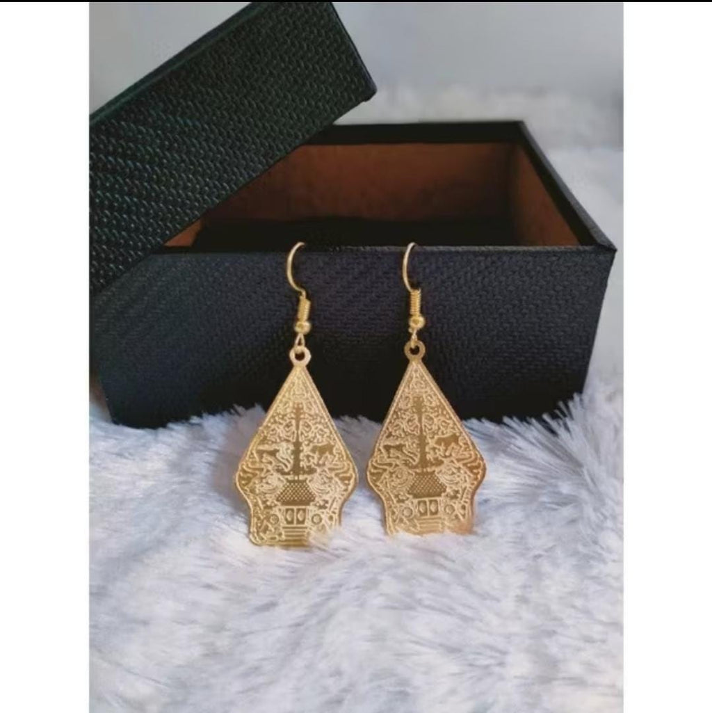 Wayang Earrings 18K Gold Plated Brass | Indonesian Boho Ethnic Dangle Festival Jewelry Gift Statement