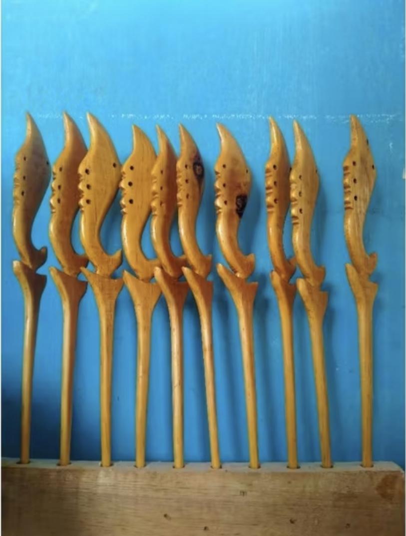 Indonesian Keris Kujang Hair Sticks 3pcs | Handmade Wooden Bun Pins Women | Javanese Ethnic Accessories