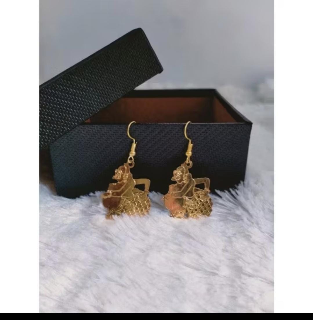 Wayang Earrings 18K Gold Plated Brass | Indonesian Boho Ethnic Dangle Festival Jewelry Gift Statement