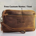 Personalized Leather Wristlet Crossbody, Full-Grain, YKK Zip, Suede Lined, Detachable Strap, Handmade Monogram
