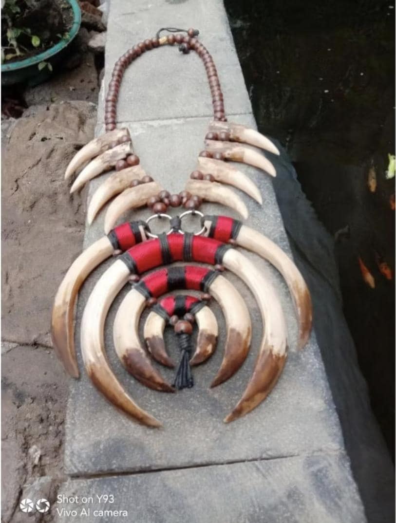 Replica Dayak Tribal Skull Claw Tusk Necklace | XL Boho Festival Jewelry Ethnic Statement Piece