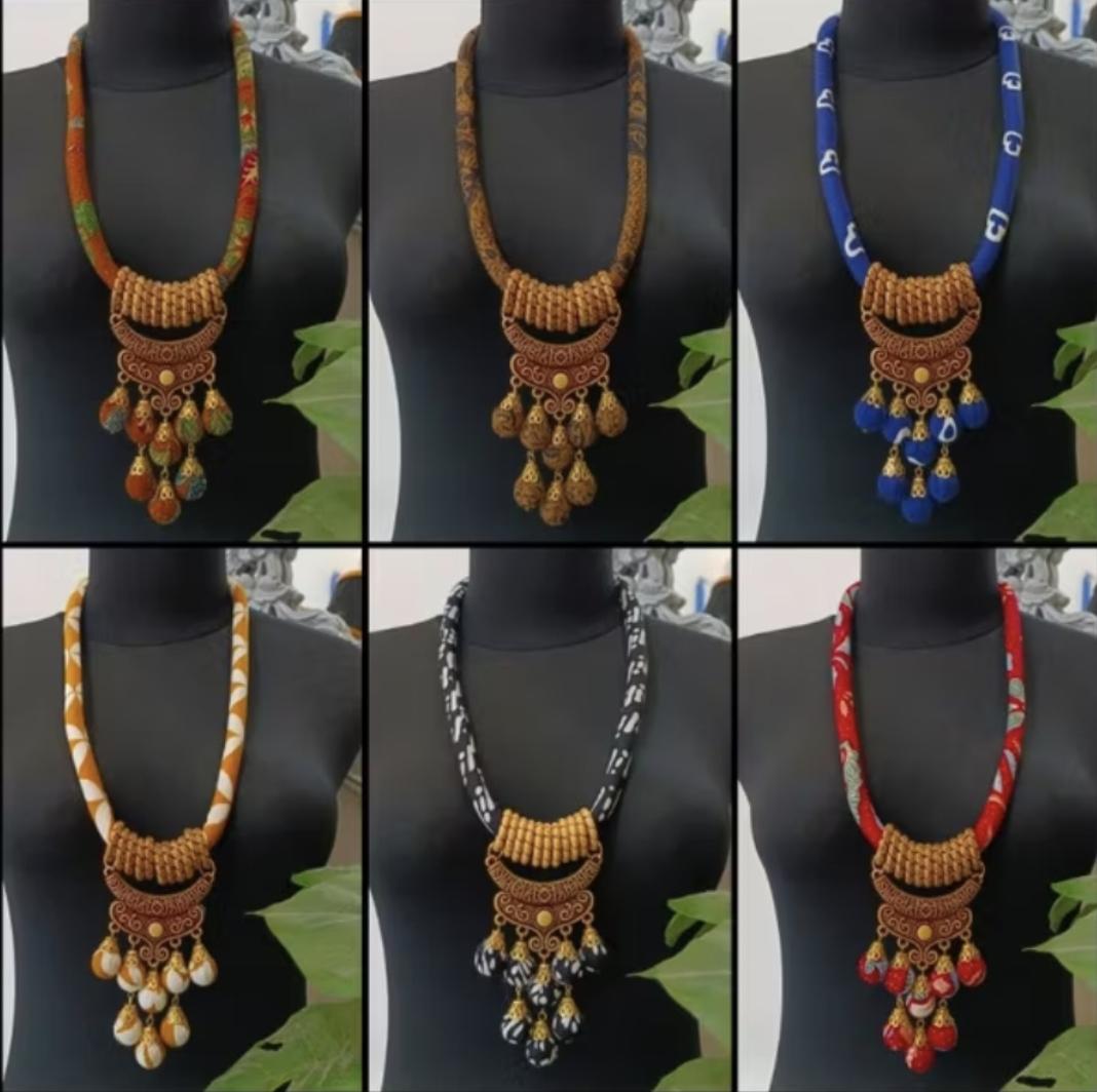 Indonesian Batik Women Necklace | Handmade Ethnic Jewelry | Artisan Boho Wooden Beads Statement Festivals Gifts