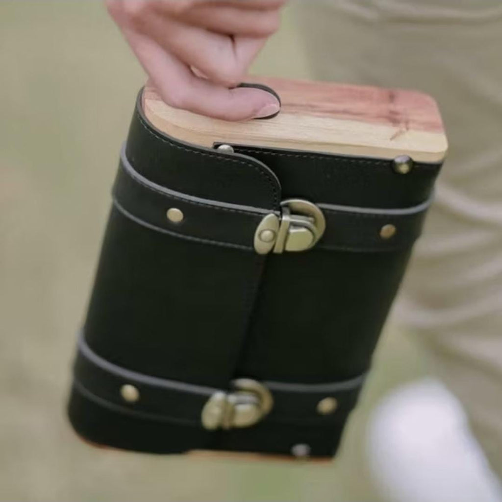 Teak Wood & Leather Crossbody Bag – Handmade Wooden Handbag Satchel (22×15×5 cm)