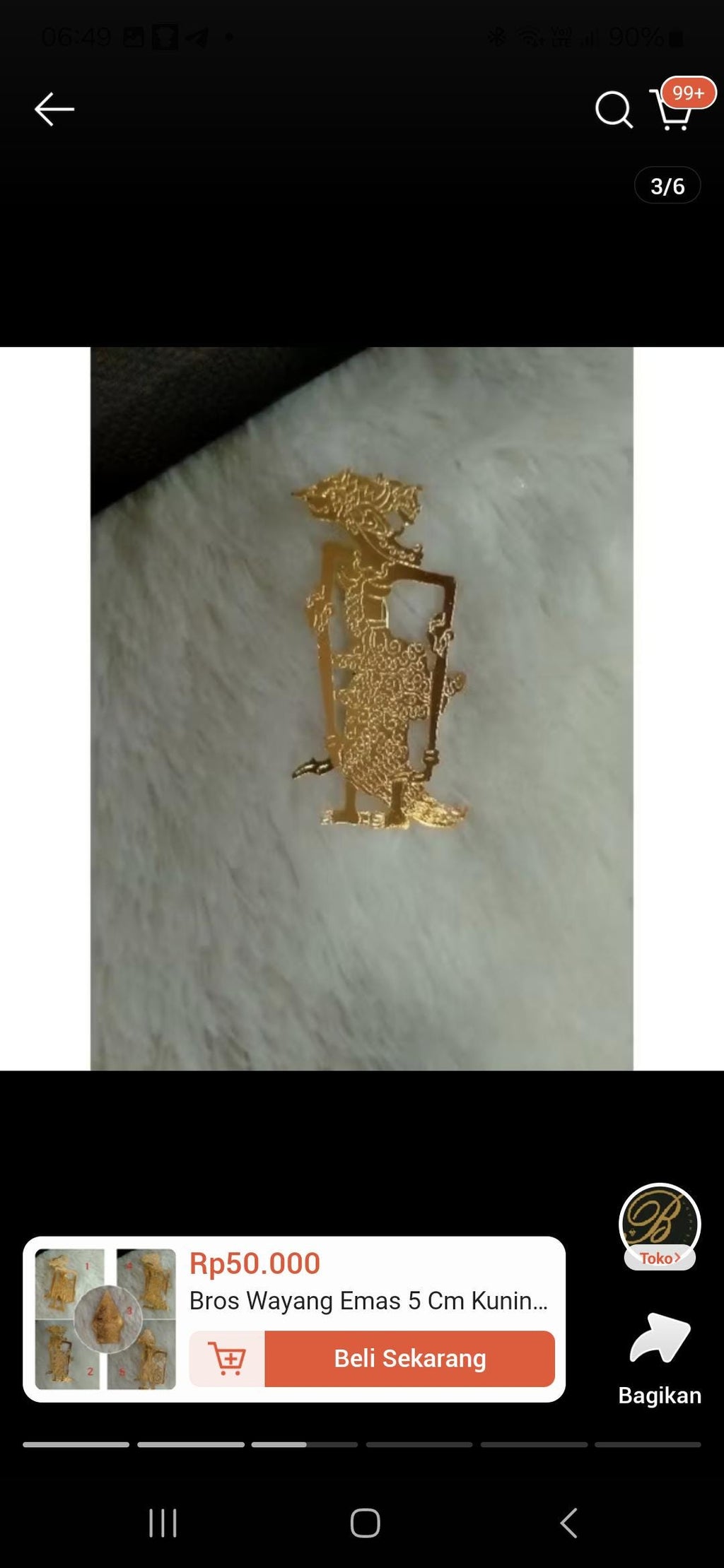 Handmade Ethnic Wayang Brooch, 18K Gold Plated Cultural Jewelry, Unique Boho Pin for Women