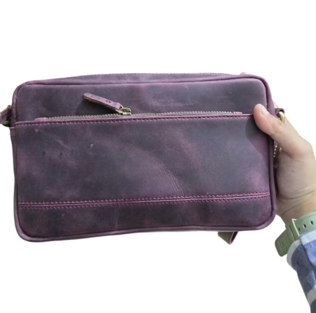 Personalized Leather Wristlet Crossbody, Full-Grain, YKK Zip, Suede Lined, Detachable Strap, Handmade Monogram