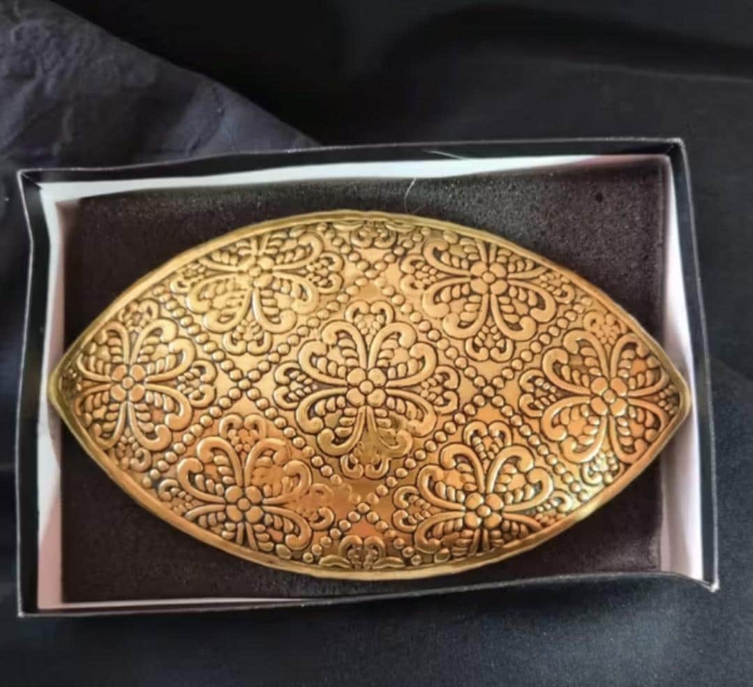 Large Brass Sash Buckle 15-17cm Statement Waist Plate Antique Gold Batik Kebaya Belt Indonesian