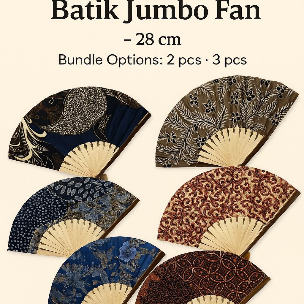 Handmade Jumbo Batik Hand Fan, Traditional Indonesian Fabric, Decorative Ethnic Souvenir, Unique Cultural Gift