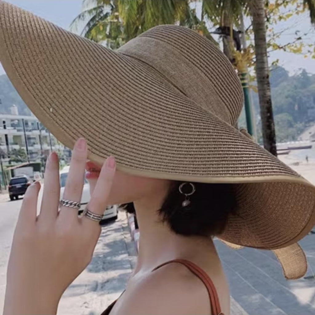 Packable Wide Brim Straw Sun Hat for Women – Foldable Beach, Travel Floppy Summer Hat
