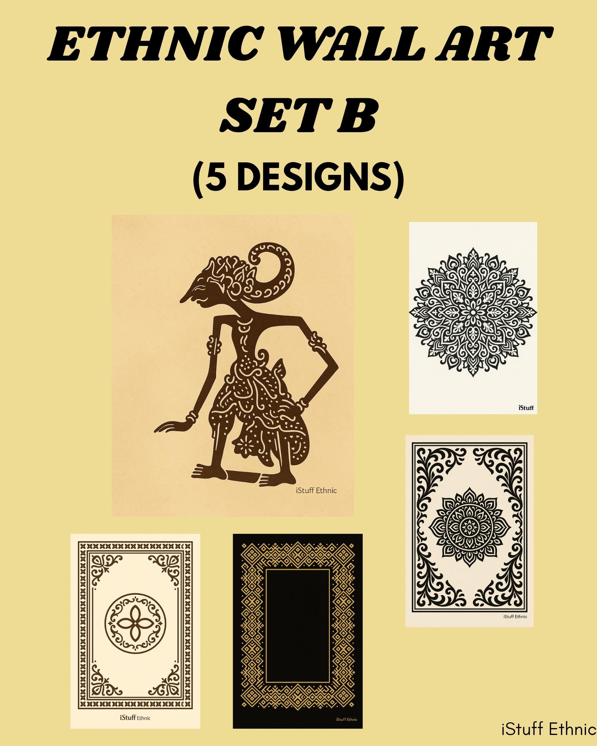 Ethnic Wall Art Prints Digital Download, Wayang Batik Mandala Cultural Decor, Boho Home Decoration