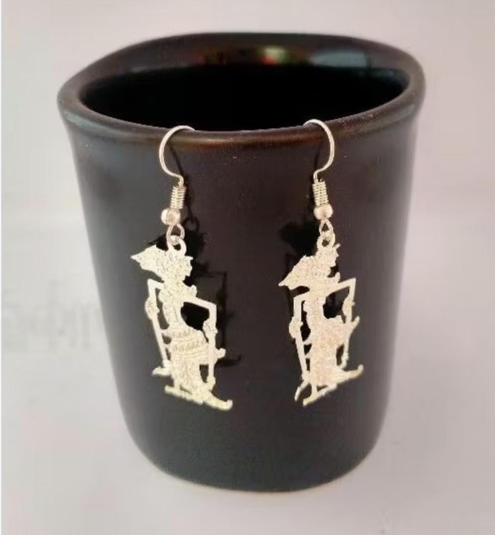 Handmade Wayang Shadow Earrings, Silver Plated Ethnic Jewelry, Bohemian Statement Dangle Earrings for Women