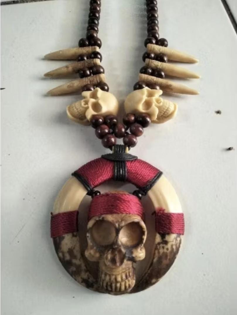 Boho Tribal Skull Claw Necklace | Resin Dayak Tusk Pendant Festival Statement Jewelry