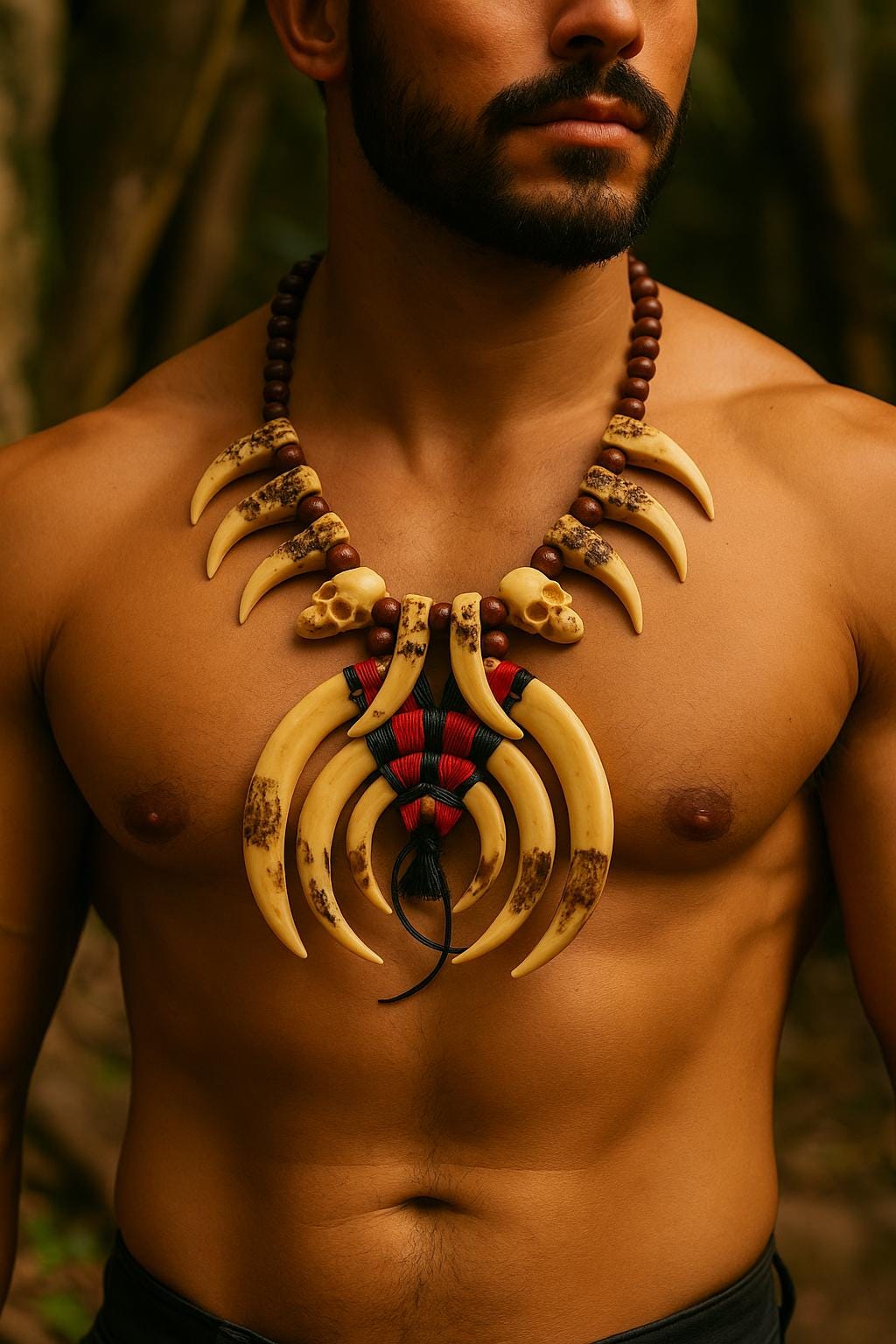 Replica Dayak Tribal Skull Claw Tusk Necklace | XL Boho Festival Jewelry Ethnic Statement Piece