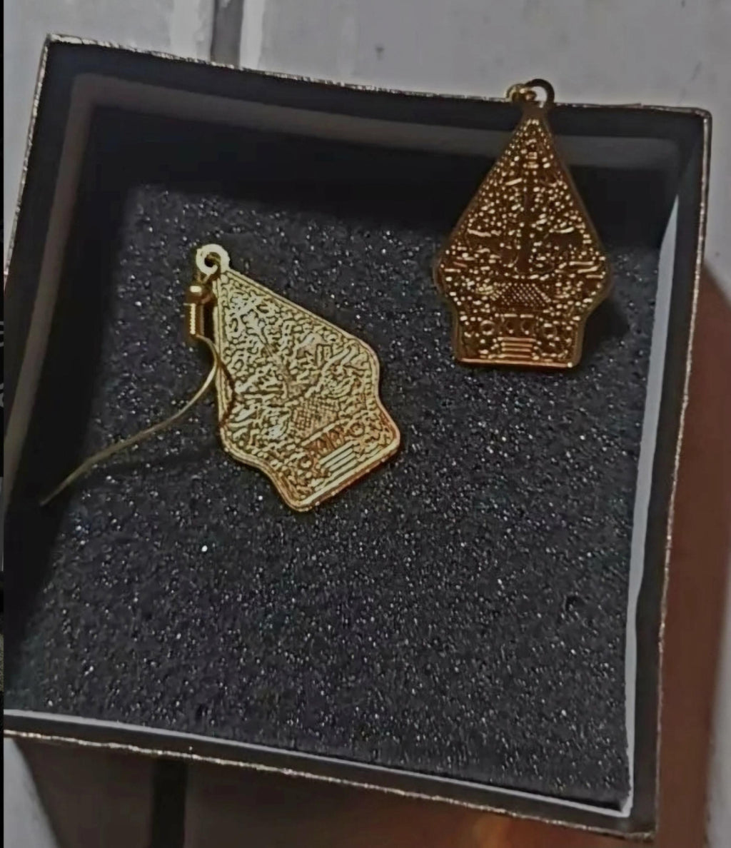 Wayang Earrings 18K Gold Plated Brass | Indonesian Boho Ethnic Dangle Festival Jewelry Gift Statement