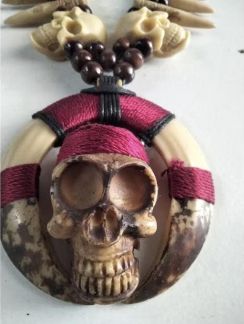 Boho Tribal Skull Claw Necklace | Resin Dayak Tusk Pendant Festival Statement Jewelry