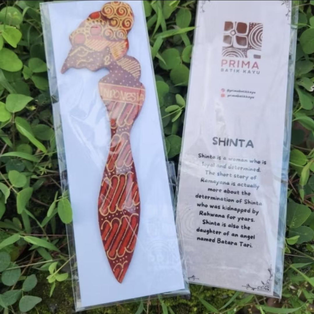 Handmade Wooden Wayang Batik Bookmark, Cultural Ethnic Gift, Boho Reading Accessory, Unique Stationery Bundle