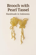 Gold Plated Filigree Brooch Pearl Tassel – Handmade Indonesian Jewelry Pin, Vintage Wedding & Cultural Gift