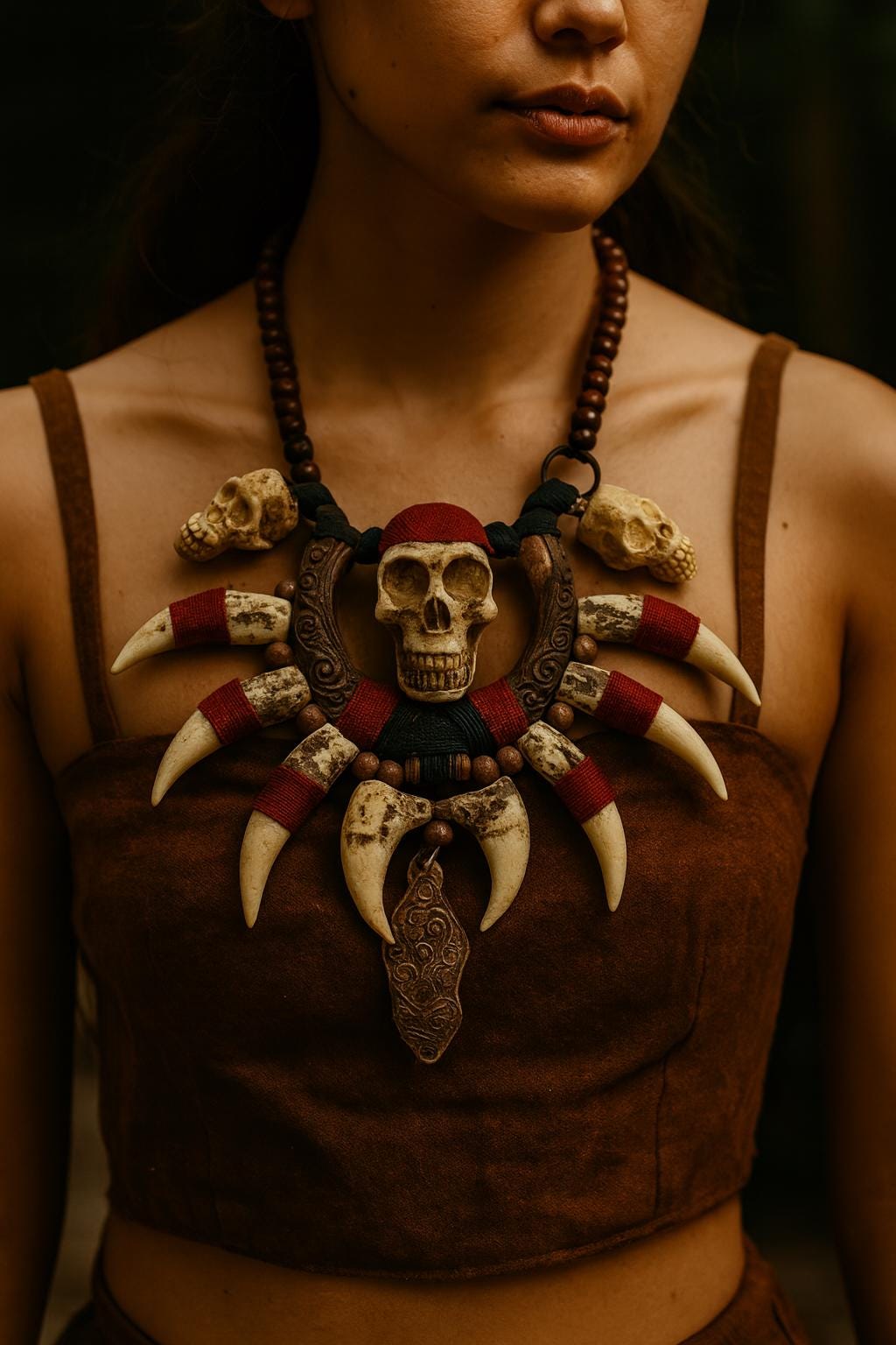 Giant Dayak Tribal Claw Necklace with Skulls | Handmade Boho Gothic Festival Ethnic Statement Jewelry