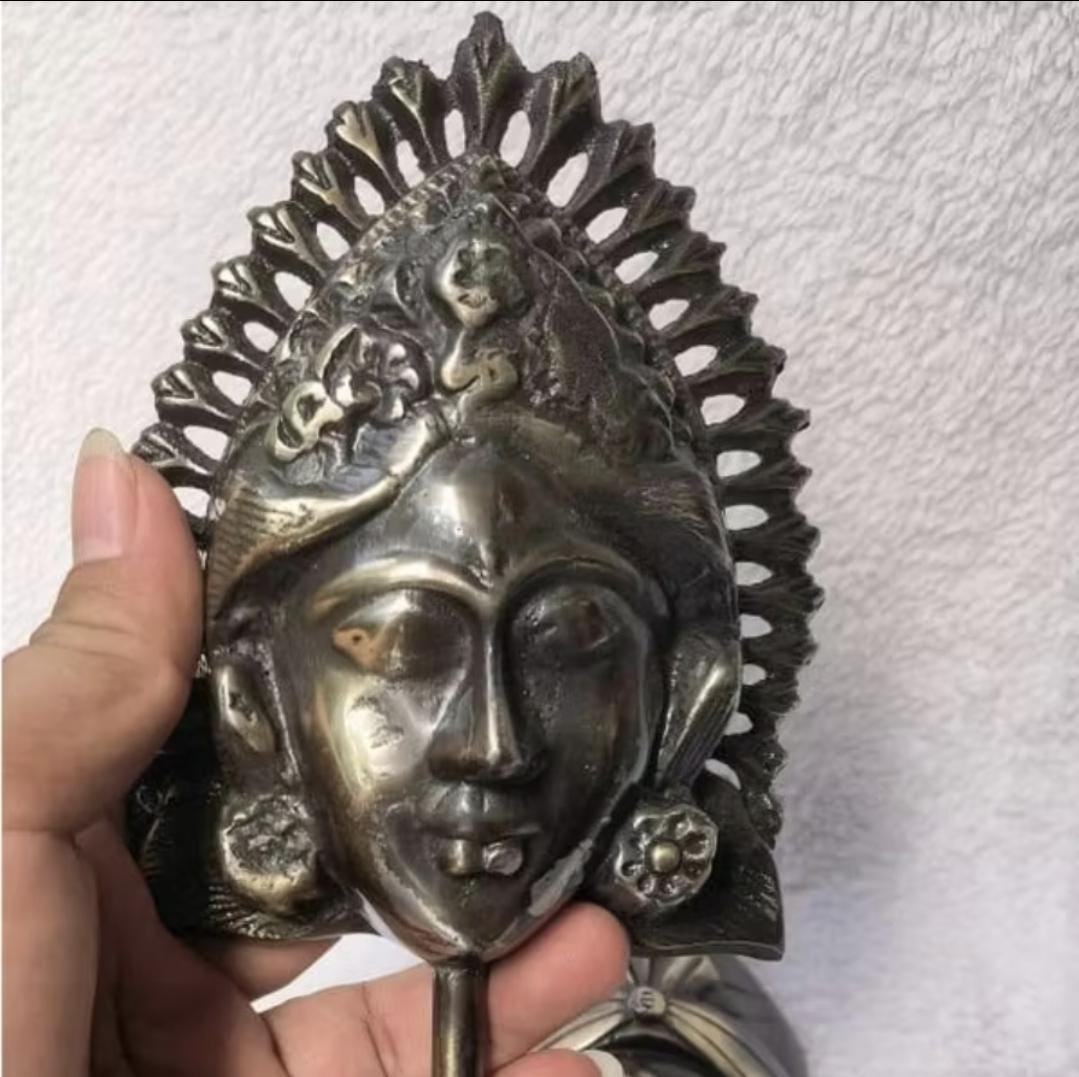 Balinese King Queen Mask Pair, Vintage Black Aluminum Sculpture, Ethnic Home Decor Statue Gift