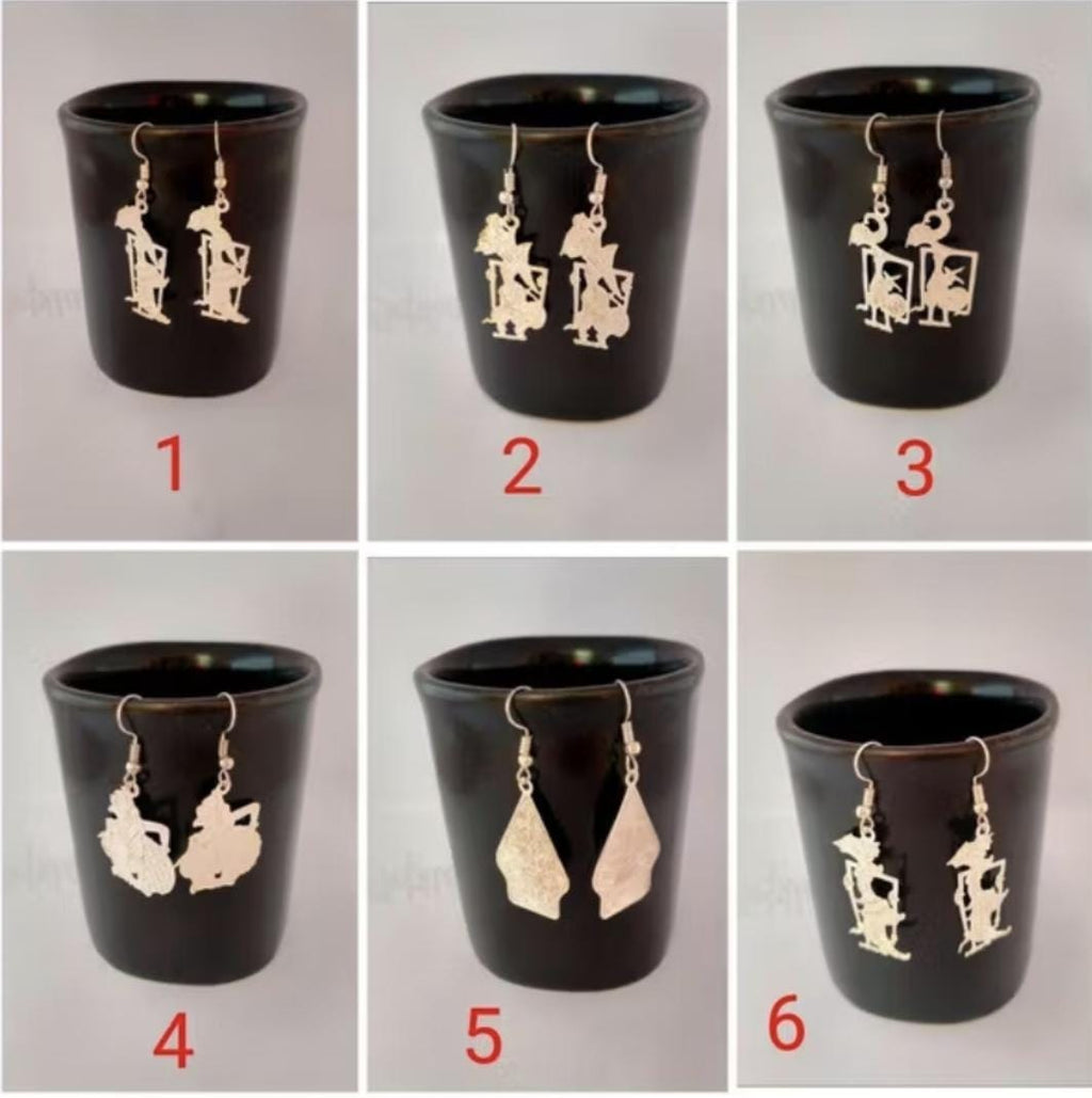 Handmade Wayang Shadow Earrings, Silver Plated Ethnic Jewelry, Bohemian Statement Dangle Earrings for Women