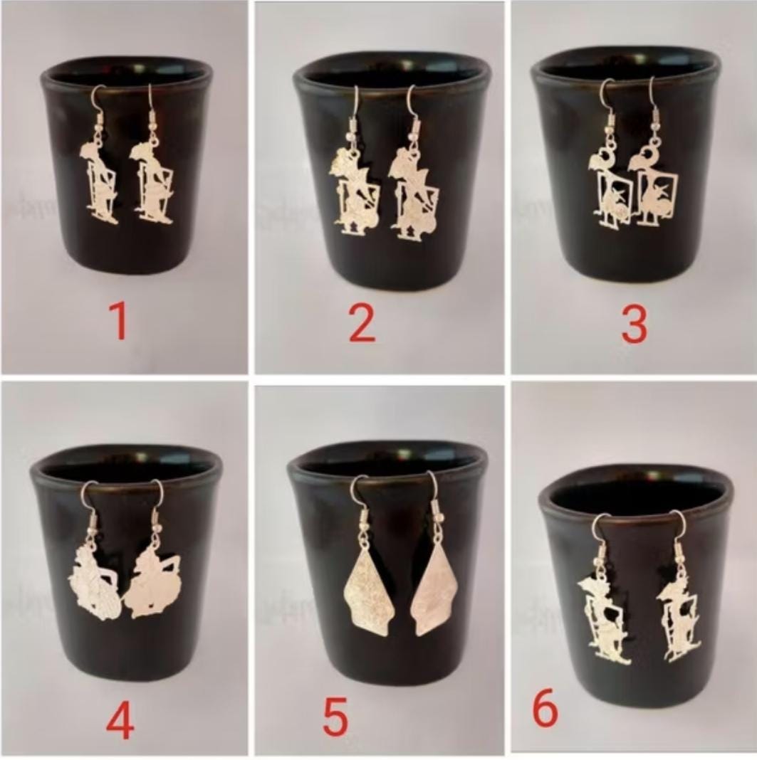 Handmade Wayang Shadow Earrings, Silver Plated Ethnic Jewelry, Bohemian Statement Dangle Earrings for Women