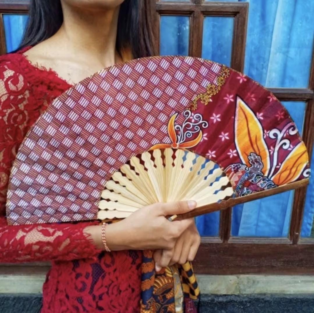 Handmade Jumbo Batik Hand Fan, Traditional Indonesian Fabric, Decorative Ethnic Souvenir, Unique Cultural Gift