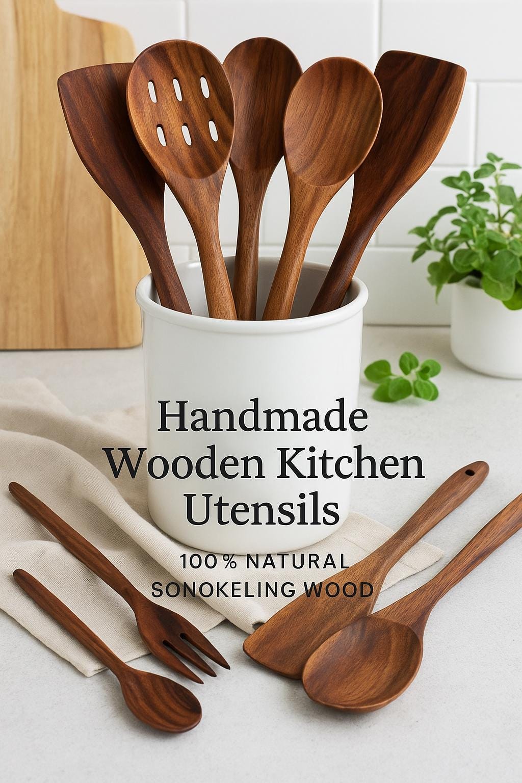 Handmade Rosewood Cooking Utensil Set 10 pcs | Rustic Wooden Kitchen Tools