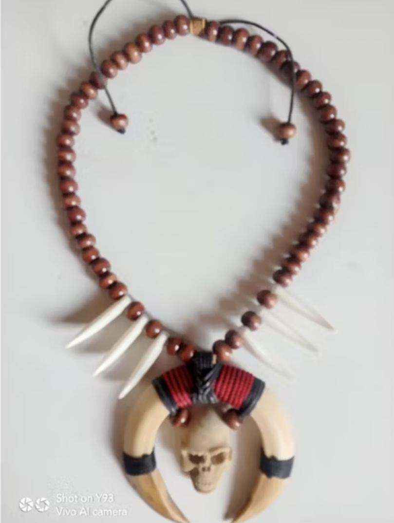 Boho Tribal Skull Claw Necklace | Resin Dayak Tusk Pendant Festival Statement Jewelry