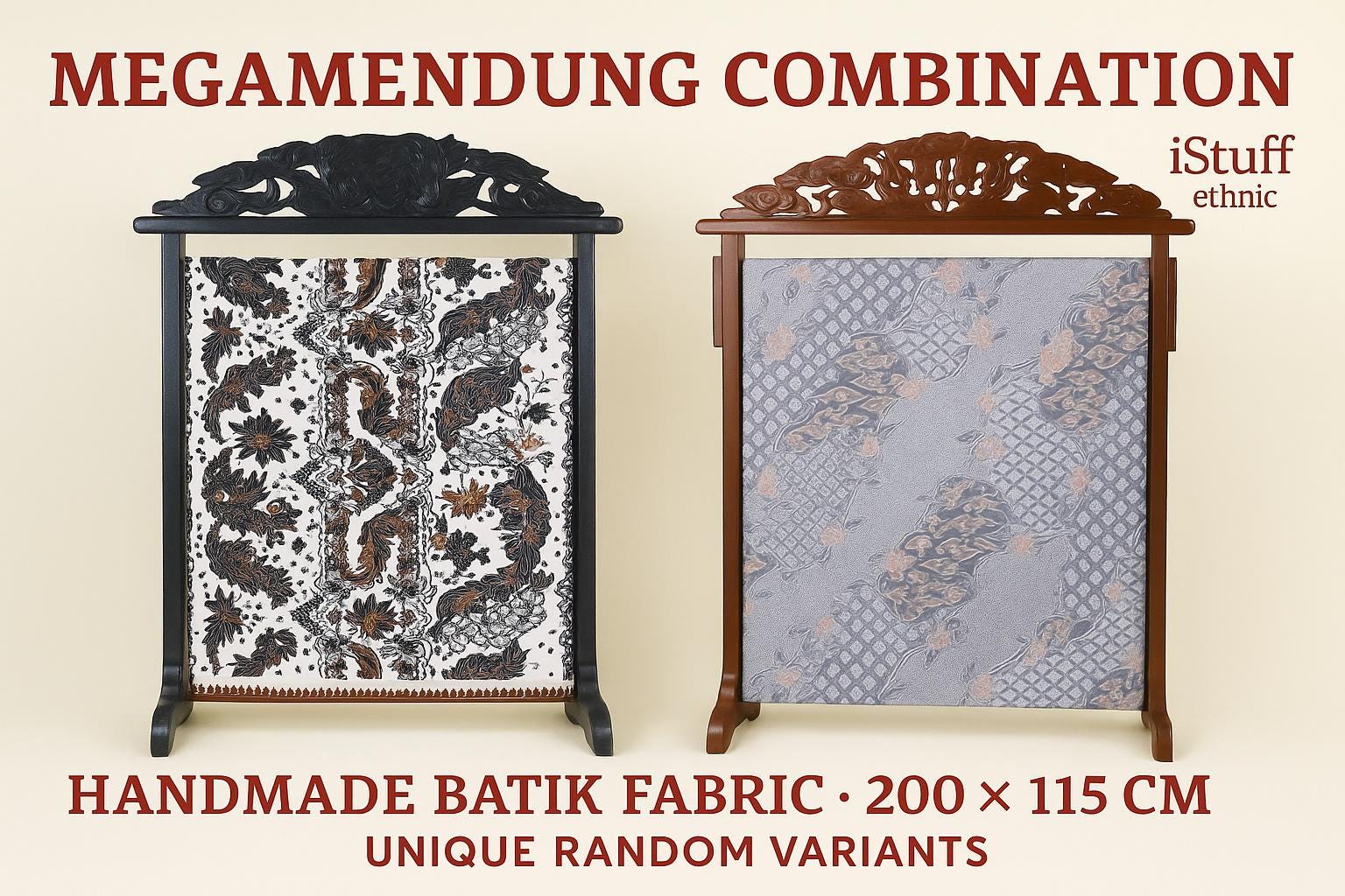 Handmade Batik Fabric Megamendung Combination – Large 200x115 cm Indonesian Cotton Textile – Random Unique Pattern