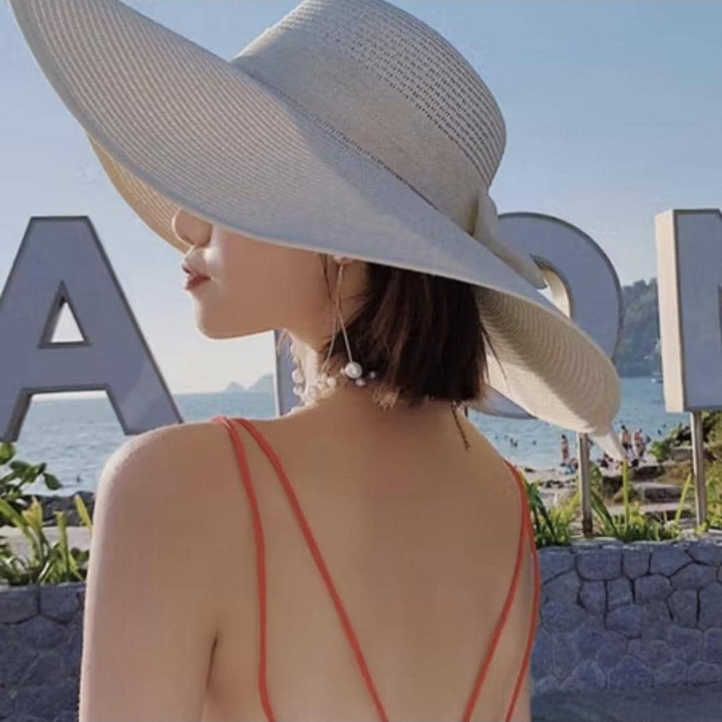 Packable Wide Brim Straw Sun Hat for Women – Foldable Beach, Travel Floppy Summer Hat